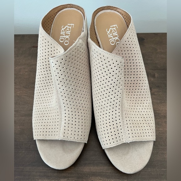 New without box Womens Franco Sarto Leather Peep Toe Heel Tan Beige size 12 - Picture 3 of 6